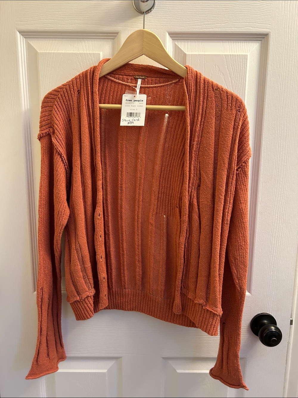 Free People Burnt Orange Open-Front Ribbed Cardigan